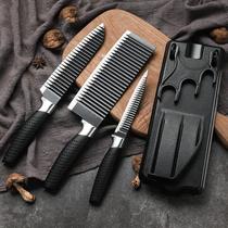 Kit com 03 facas corrugadas folheada preto fosco + cabo de borracha em aço inoxidável Japonês