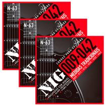 Kit Com 03 Jogos De Cordas Tensão Leve Para Guitarra Nig 009