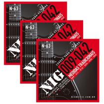 Kit Com 03 Jogos De Cordas Tensão Leve Para Guitarra Nig 009