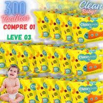 Kit com 03 Lenços/Toalhas Umedecidas Clean Baby/300 Unidades Extrato de Camomila