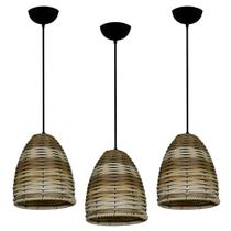 Kit Com 03 Luminaria Pendente Modelo Junco Sino Ideal para balcão cozinha americana, bacncada Bivolt 110220v Kit Com 03 Luminaria Pendente Modelo Junco Sino Ideal para balcão cozinha americana, bacncada Bivolt 110220v