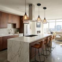 Kit com 03 Luminarias Pendente Aramado Modelo Diamante - Cobre - ideal para ser utilizado com lâmpadas de filamento LED