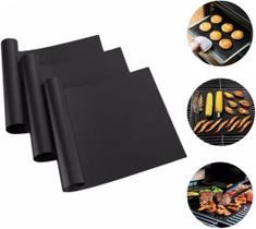 Kit com 03 Mantas Teflon Grill Tapete Antiaderente para Assar na Churrasqueira Forno Churrasco