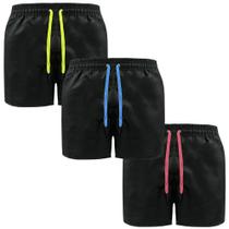 Kit Com 03 Shorts Bermuda Praia Preto Cordão Neon Kit Com 03 Shorts Bermuda Praia Preto Cordão Neon