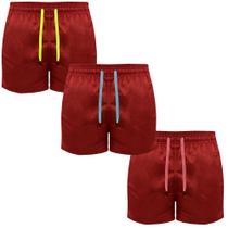 Kit Com 03 Shorts Bermuda Praia Vermelho Cordão Neon Kit Com 03 Shorts Bermuda Praia Vermelho Cordão Neon