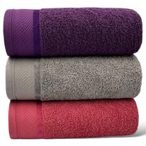 Kit Com 03 Toalhas De Banho Gigante / Banhão - Eleganz - Vinho/Cinza/Terracota -72x150cm- LMpeter