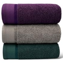 Kit Com 03 Toalhas De Banho Gigante / Banhão - Eleganz - Vinho/Cinza/Verde - 72x150cm- LMpeter