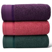 Kit Com 03 Toalhas De Banho Gigante / Banhão - Eleganz - Vinho/Terracota/Verde -72x150cm- LMpeter