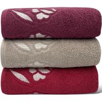 Kit Com 03 Toalhas De Banho Gigante / Banhão - Guadalupe - Rubi/Bege/Vermelho -72x150cm- LMpeter