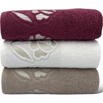 Kit Com 03 Toalhas De Banho Gigante / Banhão - Guadalupe - Rubi/Branca/Bege -72x150cm- LMpeter