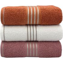 Kit Com 03 Toalhas De Banho Gigante / Banhão Quasar - Âmbar/Branca/Rosa - 72x150cm - LMpeter