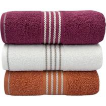 Kit Com 03 Toalhas De Banho Gigante / Banhão Quasar - Rubi/Branca/Âmbar - 72x150cm - LMpeter