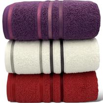 Kit Com 03 Toalhas De Banho -Roxo/Branca/Vermelho- Porti Maxx - 72x130cm - LMpeter Kit Com 03 Toalhas De Banho -Roxo/Branca/Vermelho- Porti Maxx - 72x130cm - LMpeter