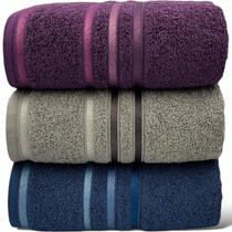 Kit Com 03 Toalhas De Banho -Roxo/Cinza/Azul Escuro- Porti Maxx - 72x130cm - LMpeter