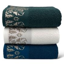 Kit Com 03 Toalhas De Banho - Verde/Branca/Petroleo - Viena - 72x130cm - LMpeter
