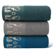 Kit Com 03 Toalhas De Banho - Verde/Cinza/Petroleo - Viena - 72x130cm - LMpeter