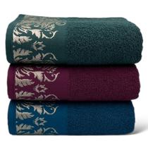 Kit Com 03 Toalhas De Banho - Verde/Rubi/Petroleo - Viena - 72x130cm - LMpeter