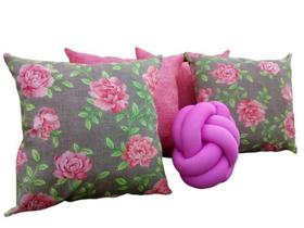 Kit Com 04 Almofadas Cheias Floral Rosa Grandes 45Cmx45Cm