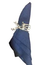 Kit Com 04 Anéis Porta Guardanapo De Natal Rena Prata Luxo