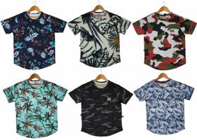 kit com 04 Camisetas infantil e juvenil long line swagg - cores variadas