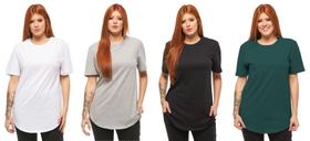 Kit com 04 camisetas longline manga curta feminina