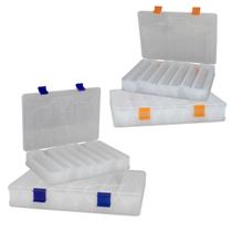 Kit com 04 Estojos para Iscas EP Fishing Transparente Duplo (Azul e Laranja, 16 divisórias)