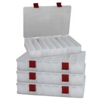 Kit com 04 Estojos para Iscas EP Fishing Transparente Duplo (Vermelho, 16 divisórias)