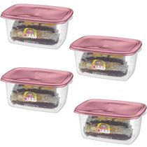 Kit com 04 Potes Retangulares Fácil Rosa 1400ml - Sanremo Kit com 04 Potes Retangulares Fácil Rosa 1400ml - Sanremo