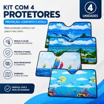 Kit com 04 Protetores Solares Automotivos para Parabrisa, Universal 60x125cm, Alumínio Refletivo Estampado Dobrável Proteção Contra Calor e Raios UV Kit com 04 Protetores Solares Automotivos para Parabrisa, Universal 60x125cm, Alumínio Refletivo Estampado Dobrável Proteção Contra Calor e Raios UV