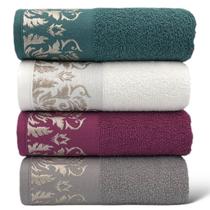 Kit Com 04 Toalha De Banho - Verde/Branca/Rubi/Cinza - Viena - 72x130cm - LMpeter