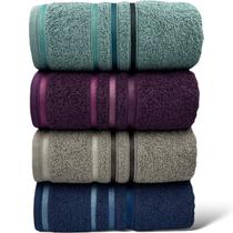 Kit Com 04 Toalhas De Banho -Azul Claro/Roxo/Cinza/Azul Escuro- Porti Maxx - 72x130cm - LMpeter