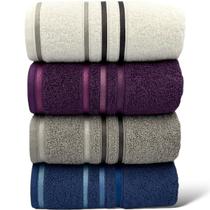 Kit Com 04 Toalhas De Banho -Branca/Roxo/Cinza/Azul Escuro- Porti Maxx - 72x130cm - LMpeter