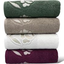 Kit Com 04 Toalhas De Banho Gigante / Banhão - Guadalupe - Verde/Fendi/Branca/Rubi -72x150cm- LMpeter