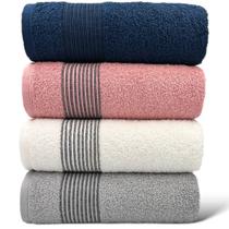 Kit Com 04 Toalhas De Banho Gigante / Banhão - Tomie - Azul/Rosa/Branca/Cinza -78x160cm - LMpeter