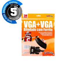 Kit com 05 cabo vga blindado com ferrite, 3 metros - cirilo cabos