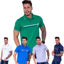 Kit com 05 Camisas Gola Polo Masculina Estampada 100% Algodão