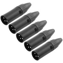 Kit Com 05 Conectores Em Linha XLR Macho Preto Para Cabo Balanceado