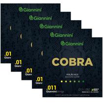 Kit Com 05 Jogos De Cordas Para Violão Aço Giannini Cobra 011 Kit Com 05 Jogos De Cordas Para Violão Aço Giannini Cobra 011