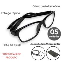 Kit com 05 Óculos De Grau Para Leitura Descanso Unissex + Cordão e Capinha - Graus 0.50 até 5.00