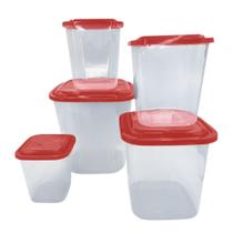 Kit com 05 Potes Vermelho para Guardar Mantimentos