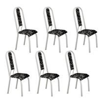 Kit com 06 Cadeiras 105x50cm Fortaleza Branco/Floral Preto Kit com 06 Cadeiras 105x50cm Fortaleza Branco/Floral Preto