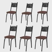 Kit com 06 Cadeiras 151 Para Cozinha - Preto Fosco - Assento Tecelão Cacau - OG Móveis