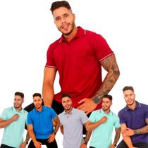 Kit com 06 Camisetas Gola Polo Masculina Casual Básica com Bolso 100% Algodão