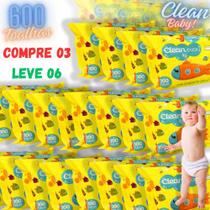 Kit com 06 Lenços/Toalhas Umedecidas Clean Baby/600 Unidades Extrato de Camomila