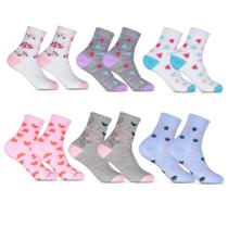 Kit Com 06 Pares De Meias Femininas Cano Alto Longo Em Algodão