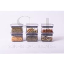 kit com 06 peças de 225 ML Pote Hermético Quadrado Empilhável Acrílico Lumini