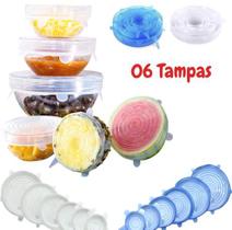 Kit com 06 Tampas Flexível de Silicone Universal Alimentos