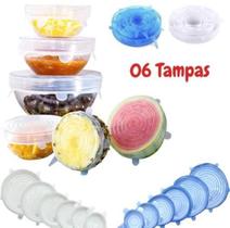 Kit Com 06 Tampas Flexível De Silicone Universal Alimentos