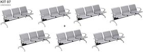 Kit com 07 Cadeiras Longarina Aeroporto Cromada 3 Lugares