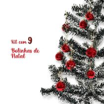 Kit Com 09 Bolas De Natal De Enfeite Tamanho Padrão 6cm Vermelha